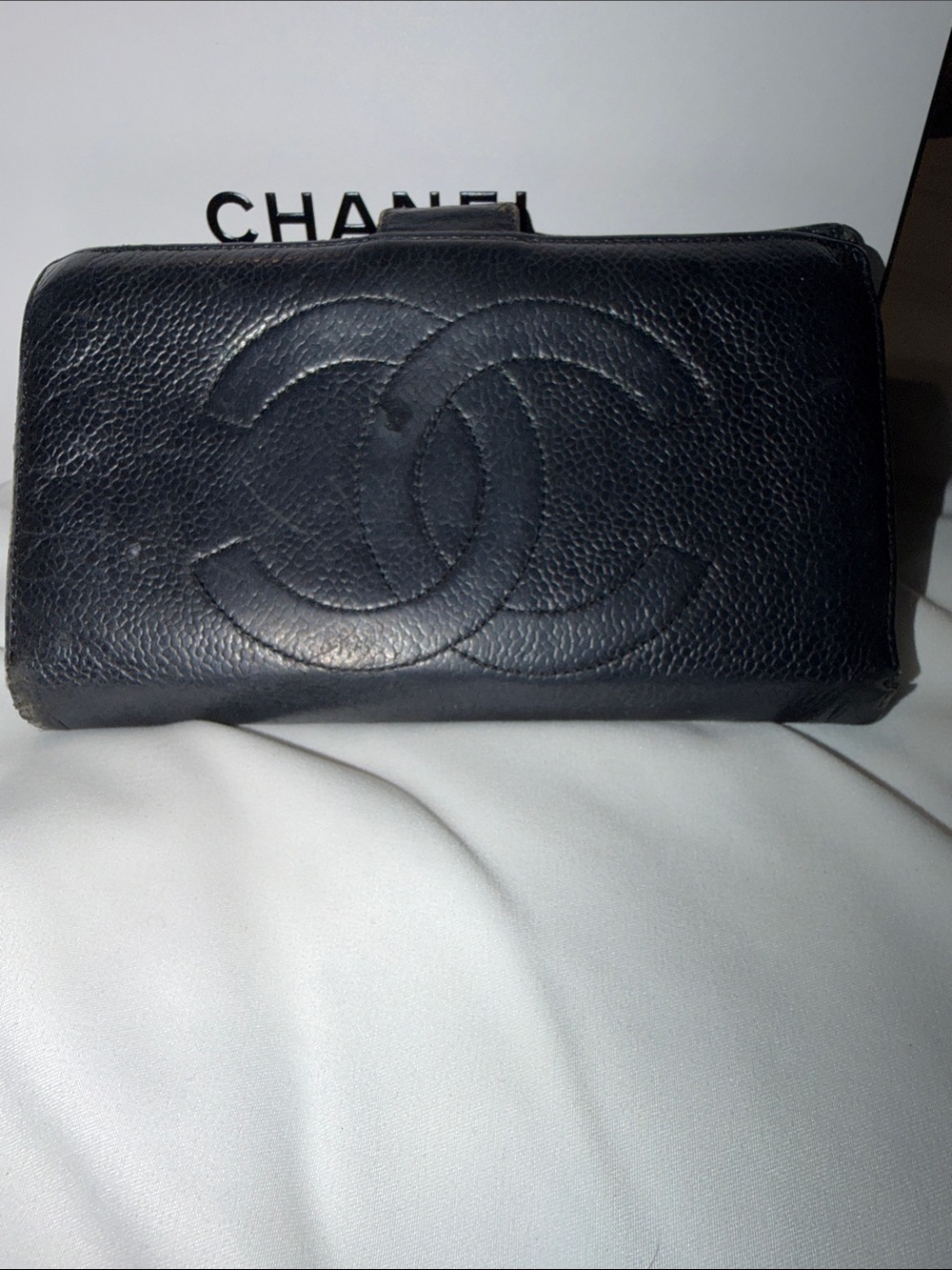 Vintage CHANEL Black Caviar Leather Large CC Long Wallet